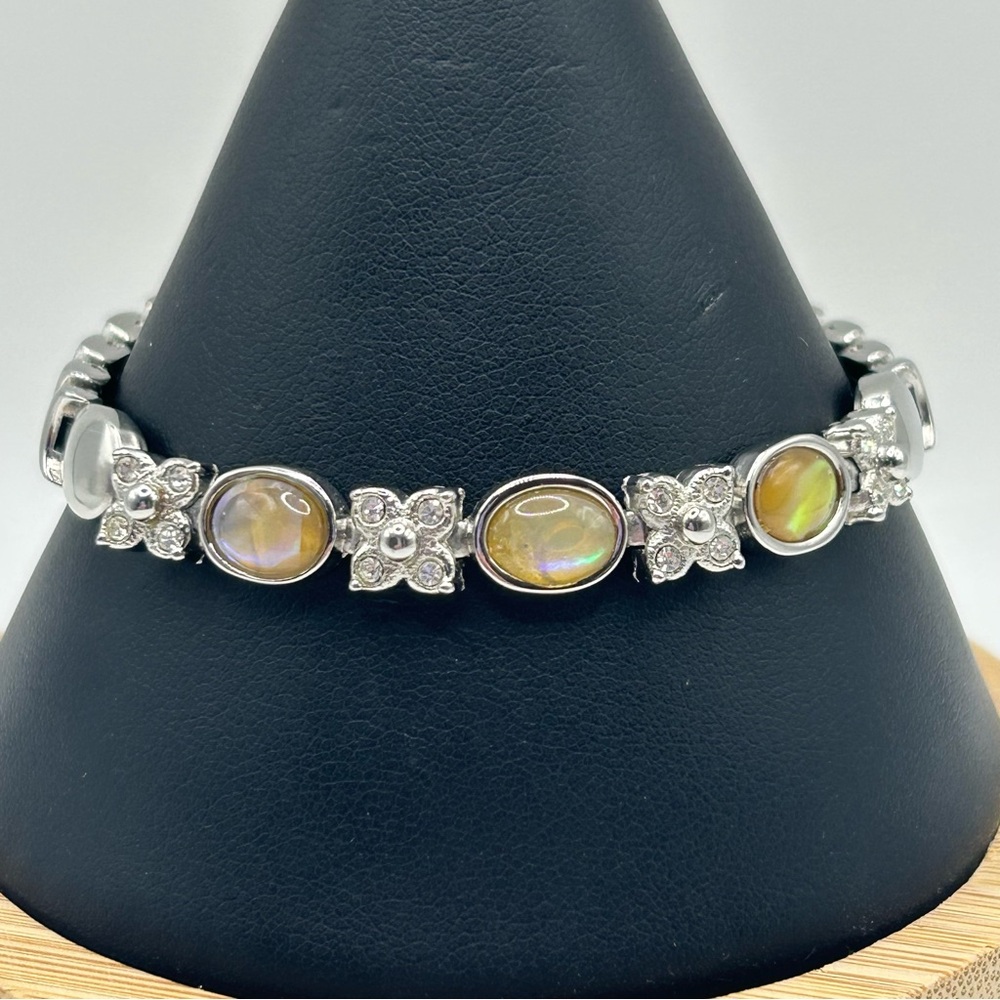 Iridescent Cabochon & Silver Bracelet